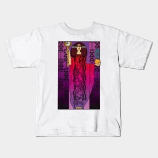 Art nouveau lady 3 (red on purple) Kids T-Shirt